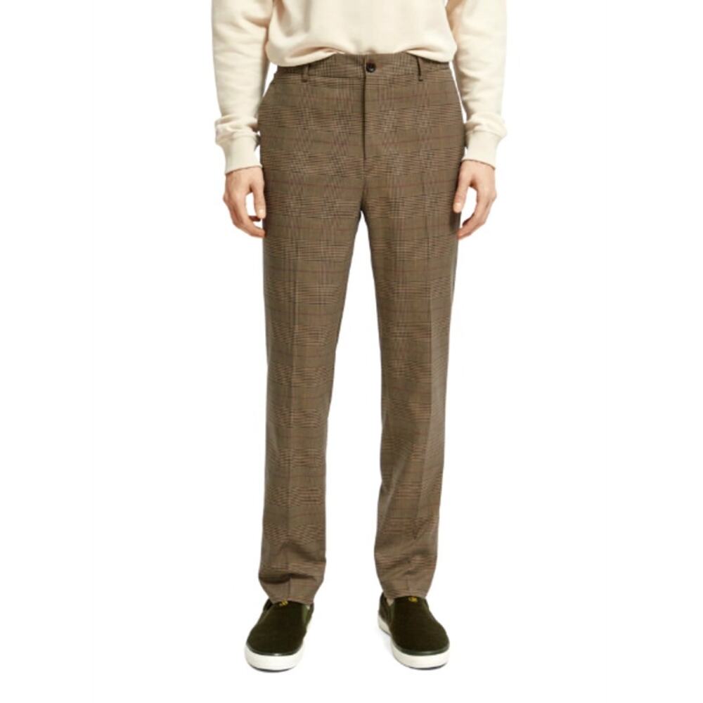 Scotch & Soda Men's Taupe Check Slim Tapered Fit Chino Pants Size 30/32